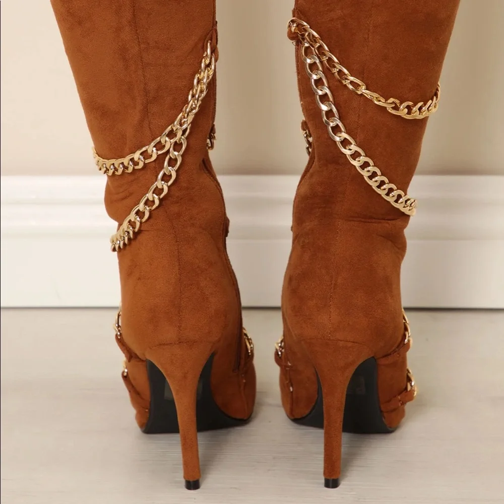 No Hard 🌹 Feelings Chain Boots - Tan